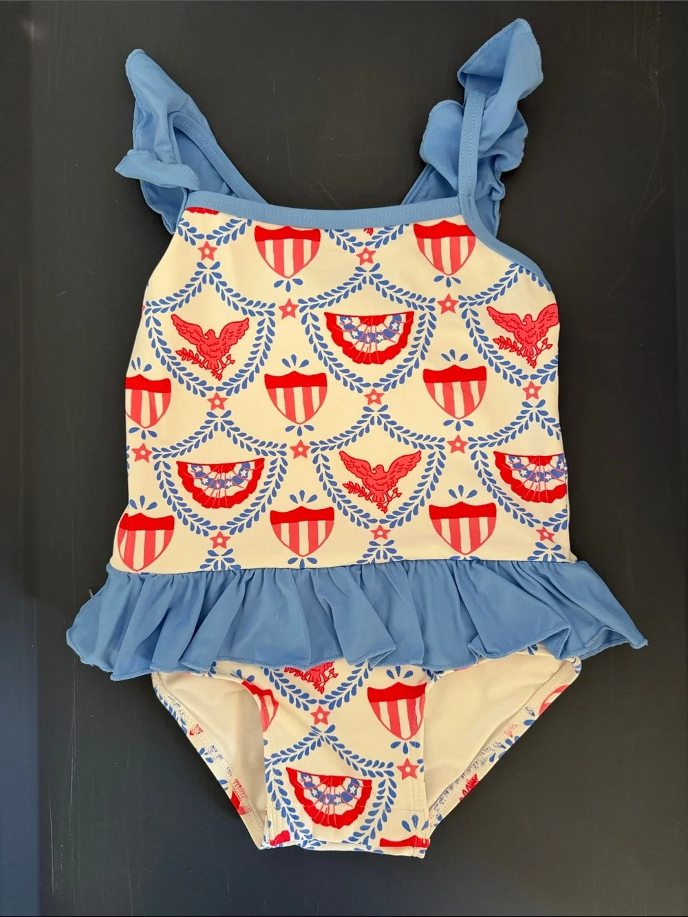The Beaufort Bonnet Company Blue Red White Ruffle One-Piece Swimsuit